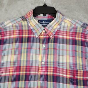 Polo‎ Ralph Lauren Men's XL 1/4 Button Down Purcell Plaid Short Sleeve Shirt